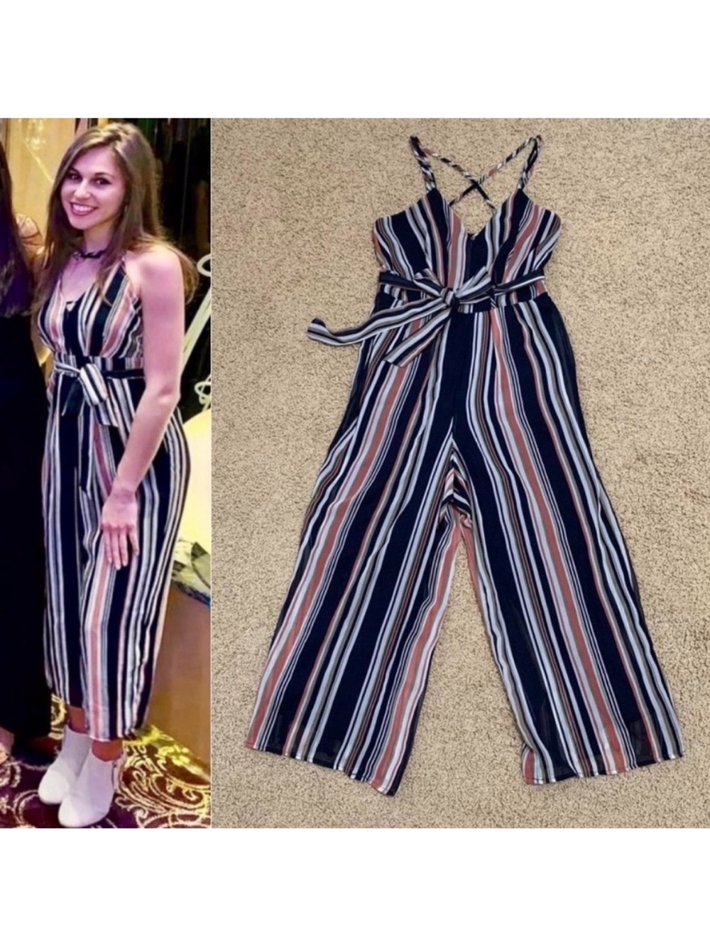 🍑 Striped Wide Leg Jumpsuit